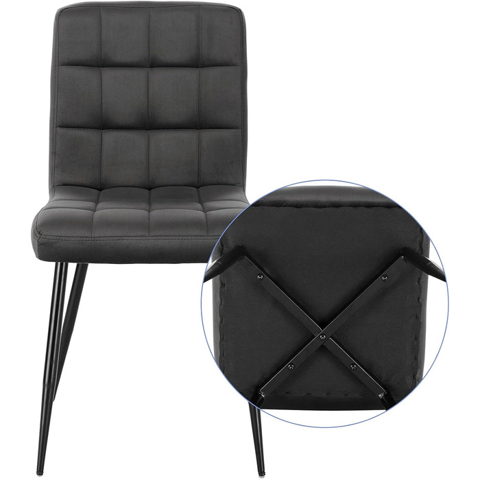 Набір з 6 обідніх стільців Lestarain - м'який стілець з велюру, металеві ніжки, сірий (40x40x86 см)