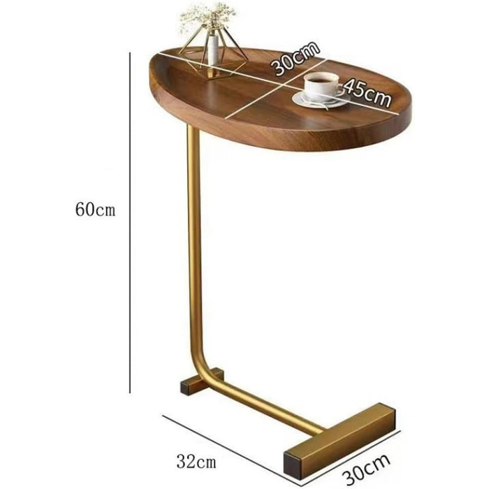 Гелорі С-подібний приставний столик, сучасний диванний тумба з металевим каркасом, золото/чорний/коричневий