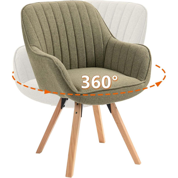 Крісло для їдальні Cosy - обертове, з підлокітниками, зелене, на дерев'яних ніжках