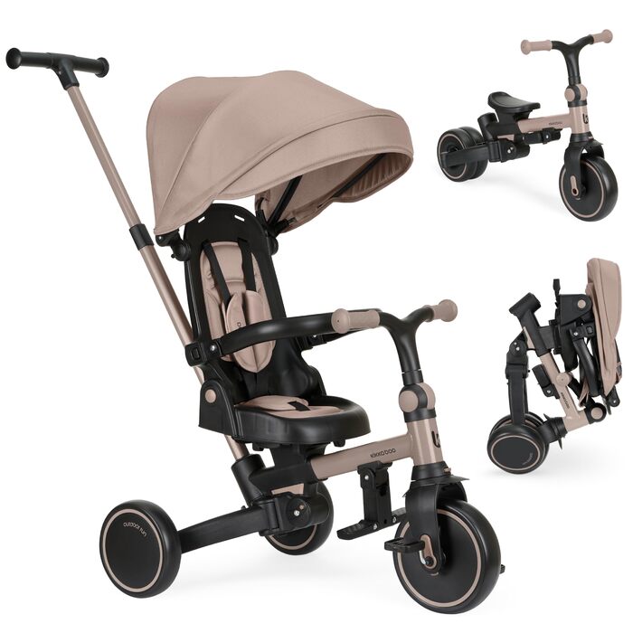 KikkaBoo Триколісний велосипед 8-в-1 з ручкою для батьків Aluma (Бежевий) від 1 року. Дитячий велосипед з поворотним сидінням, ременем безпеки, алюмінієвою рамою.