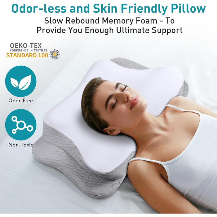Ортопедична подушка Mokaloo для шиї та підтримки голови – Memory Foam, для сну на боці, спині та животі, з охолодженням, для зняття болю