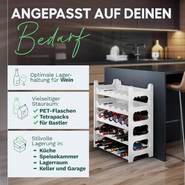 Стеляж для пляшок Novaliv на 36 пляшок з пластику, розширюваний, для вина, напоїв, спиртних напоїв