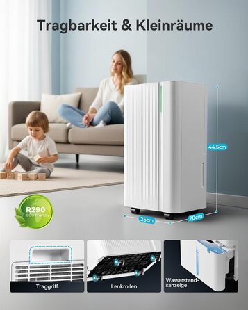 EUHOMY Електричний осушувач повітря для підвалу з відведенням води, тихий та економічний, з автоматичним відтаванням, таймером, для квартири до 50 м² (12 л)