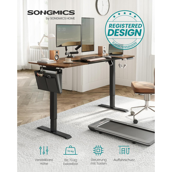 SONGMICS Регульований стіл SONGMICS Höhenverstellbarer Schreibtisch електричний, 160 x 70 см, з пам'яттю, vintagebraun-Mattschwarz, LSD026X01