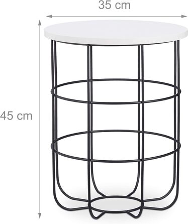 Біло-чорний круглий журнальний столик з металевим кошиком, декоративний журнальний столик, стіл для вітальні сучасний, висота 45см, дизайн B
