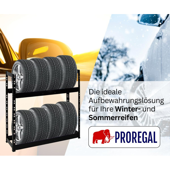 Стійка для шин PROREGAL Tiger: 100x110x35 см, 150 кг навантаження, до 8 шин, 2 яруси, чорний колір