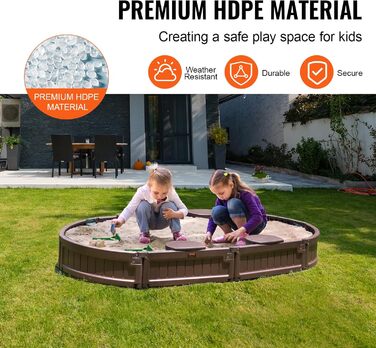 Дерев'яний пісочниця VEVOR з кришкою, восьмигранна, з 4 місцями для сидіння та підстилкою, для дітей 3-12 років, для саду, подарунок для хлопчиків та дівчаток (пластик + овал)