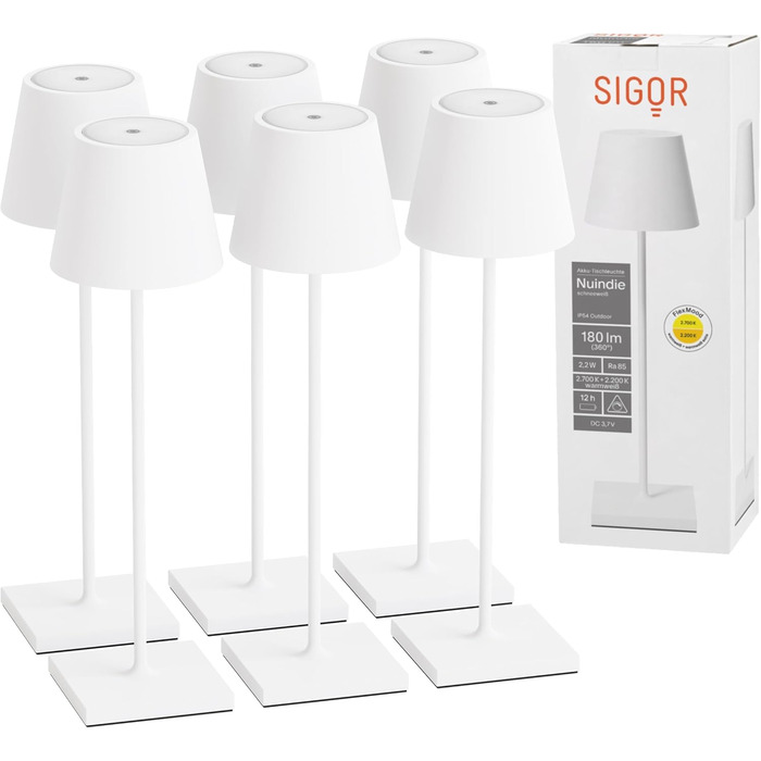 LED акумуляторна настільна лампа SIGOR Nuindie 2.0 - диммер, IP54, 38 см, USB-C, 12 год, сніжно-біла