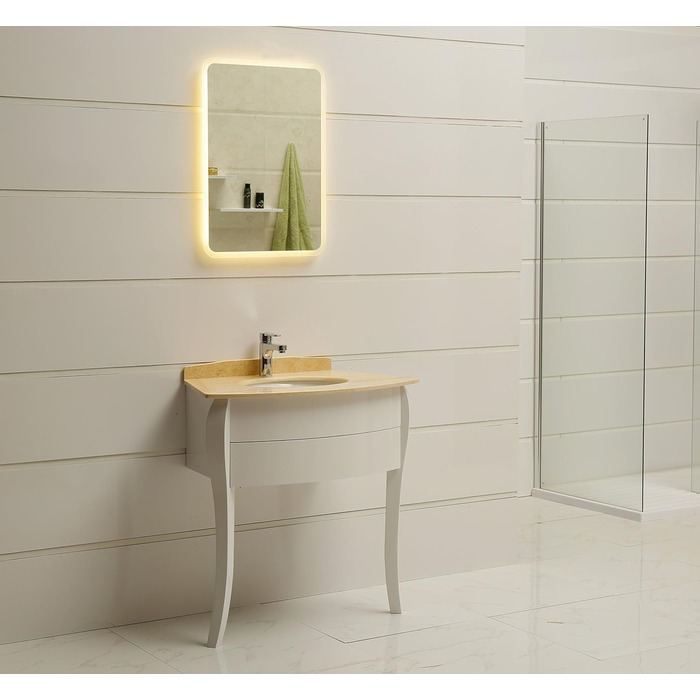 Дзеркало для ванної кімнати Dr. Fleischmann GS084N з LED-підсвічуванням (80x60 см, круглі кути, тепле біле світло)