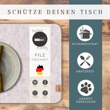 Набір килимків на стіл Kontor28® з фетру (4 шт., бежевий) | З переробленого rPET-фетру, миючі, стійкі до подряпин та тепла | Made in Germany
