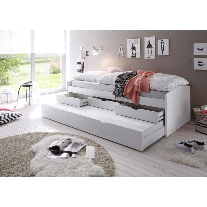 Шезлонг-тандем NESSI Modern з двома лежачими поверхнями 90 х 200 см - Практичне двоярусне ліжко для молодіжної кімнати білого кольору - 96 x 64 x 206 см (Ш/В/Г)