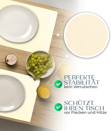 Набори серветок на стіл, 4 шт. – екологічні, стабільні та неслизькі – з високоякісної переробленої шкіри, Made in Germany (Бежевий)