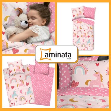 Постільна білизна Aminata Kids єдиноріг 135x200, фланель, рожево-рожева