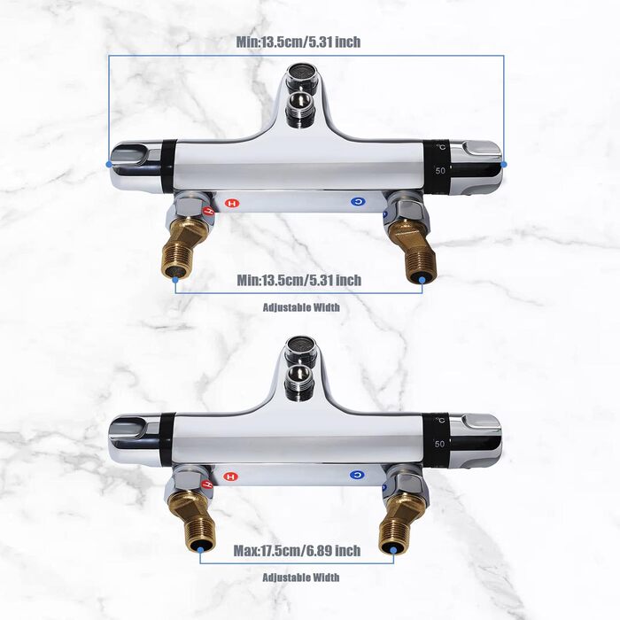 Змішувач для ванни з термостатом Uten, 2 виходи, латунь, захист 38°C