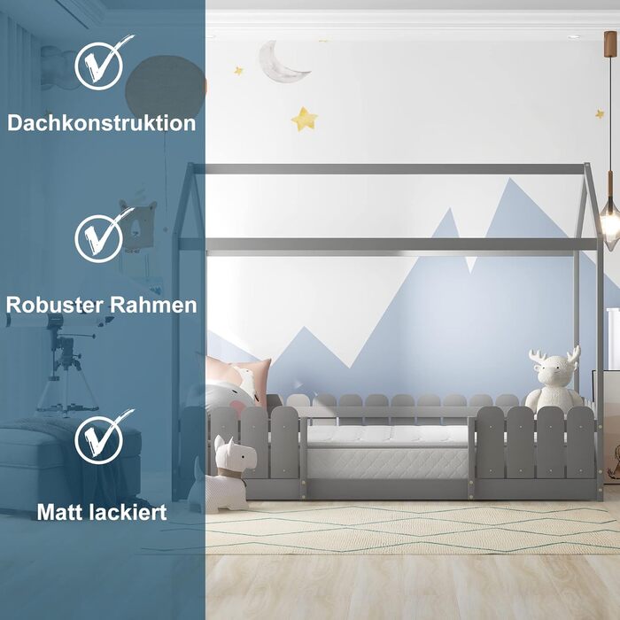 Двоярусне ліжко-хата Moimhear 90x200 см - універсальне ліжко з дерева для хлопчиків та дівчаток