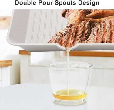 Сковорода-гриль AIKENBBKK 24x24 см з знімним ручками, антипригарне покриття, для стейків, сумісна з духовкою та посудомийною машиною (білий)