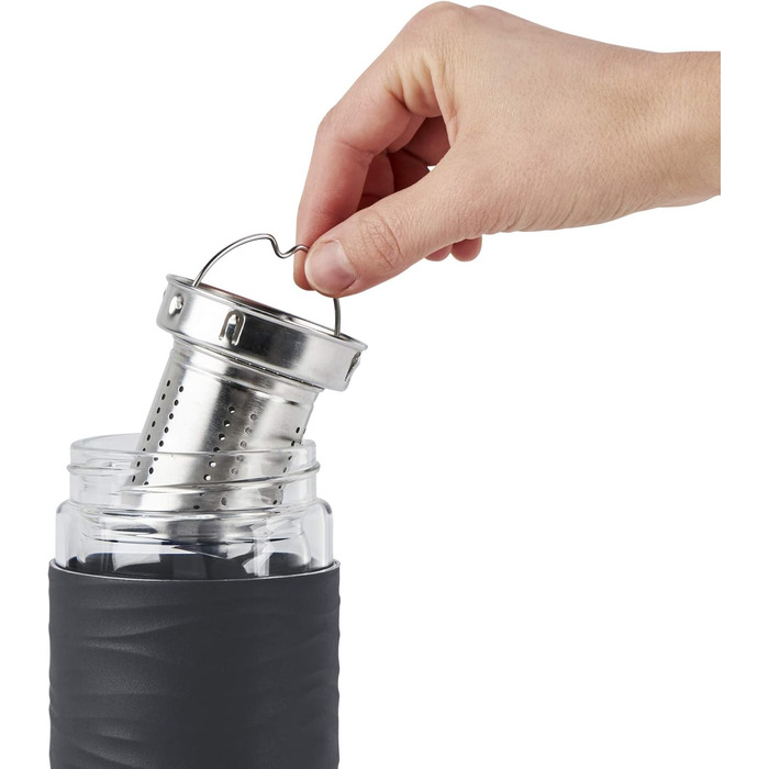 Чайний горнятко Emsa N20805 Teebecher з подвійними стінками, 0.4 л, знімний фільтр, BPA-Free, герметичне, для миття в посудомийній машині, 360° відкривання (Чорний)