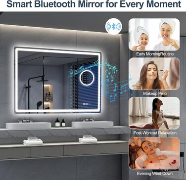 Дзеркало для ванної кімнати S'bagno Bluetooth з підсвічуванням 100x70 см, LED, антизапар, диммер, Bluetooth, HD скло, IP44, горизонтальне/вертикальне
