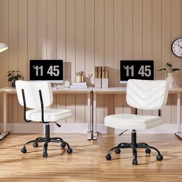 Крісло офісне Yaheetech з регульованою висотою сидіння, обертається на 360°, штучна шкіра, з роликами для офісу/вітальні, біле