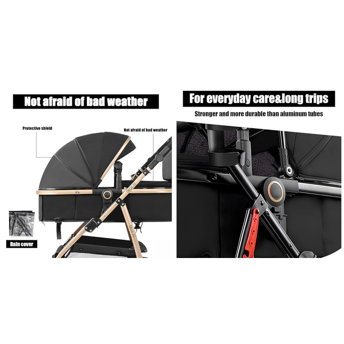 Дитяча коляска MoLi 3 в 1 з реверсивним блоком, великою люлькою та алюмінієвим шасію (V8 Black)