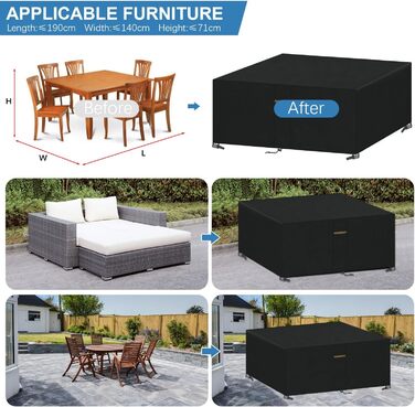 Водонепроникний чохол для садово-патіо меблів VANSHEIM 60x60x60 см / 190x140x71 см, захисна накривка для столу та сидінь