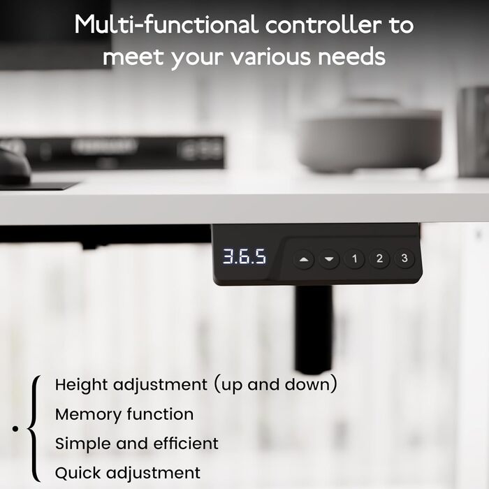 Електричний стіл з регулюванням висоти 60x110 см, з пам'яттю та захистом від зіткнень, для офісу, дому та геймінгу (білий)