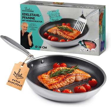 Сковорода Kochwerk Rachs з вафельною структурою ⌀28 см | Сковорода з нержавіючої сталі з антипригарним покриттям та високим бортиком | Підходить для всіх типів плит | Стійка до подряпин та придатна для духовки | З рецептами ⌀28 см