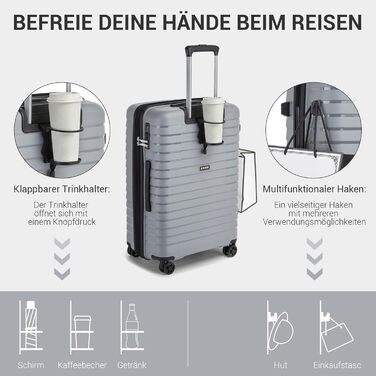 Чемодан KONO середнього розміру з жорстким корпусом, PP, з 4 колесами, розширюваний, легкий, з тримачем для напоїв та TSA замком (зелений, L)