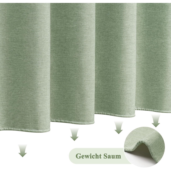 Шторка для душу EurCross з льону, текстурована, зелена, 180x200 см, для ванної кімнати, текстильна, важка, водонепроникна, з 12 кільцями, антибактеріальна, для готелів, поліестер, миється, штора для душу, зелена H200 x B180 см (1 шт.)