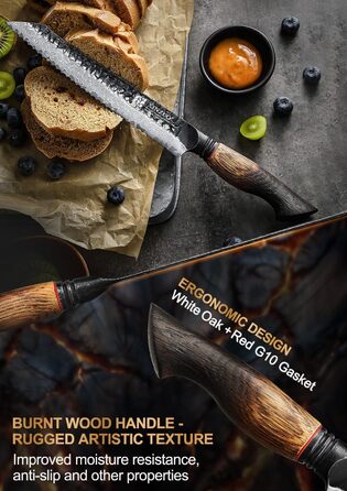 Ніж кухарський XINZUO Damaststahl серії Mo, 19.3 см - професійний, з лезом з дамаської сталі, кухонний ніж, мультифункціональний, з ергономічною ручкою з білого дуба