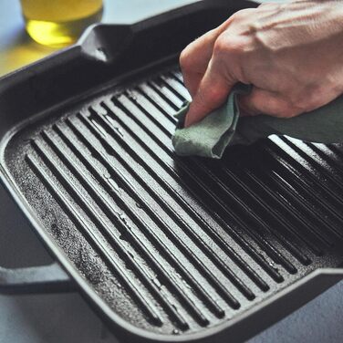 Гриль-сковорода Burnhard Gusseisen, квадратна 30 см, з попереднім прожарюванням, для стейків, сумісна з газовими грилями, духовкою, вогняною чашею та всіма типами плит (включаючи індукційну), чавунна сковорода-гриль 30 см