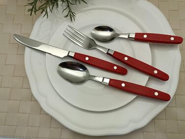 EXZACT Набір столових приборів 24 шт. з нержавіючої сталі з ручками з фіксацією - Ретро стиль. В комплекті: 6 виделок, 6 ножів, 6 ложок, 6 чайних ложок - Червоний