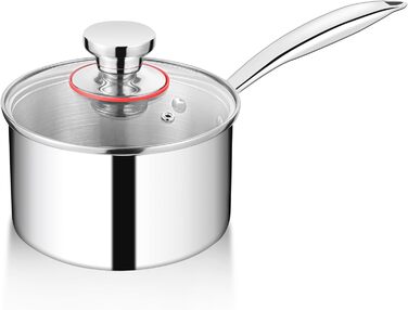Каструля HaWare з нержавіючої сталі 16 см з кришкою, 1.9 л, для всіх типів плит, індукційна, нержавіюча сталь, 3-шарова, без покриття, для плити, для здорового харчування, миється в посудомийній машині