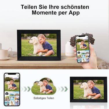 Цифровий фоторамка Veidoo 10.1 дюйма, IPS-сенсорний екран 1280x800, 32GB, для сімейних фото, з Wi-Fi, Frameo App (Чорний)