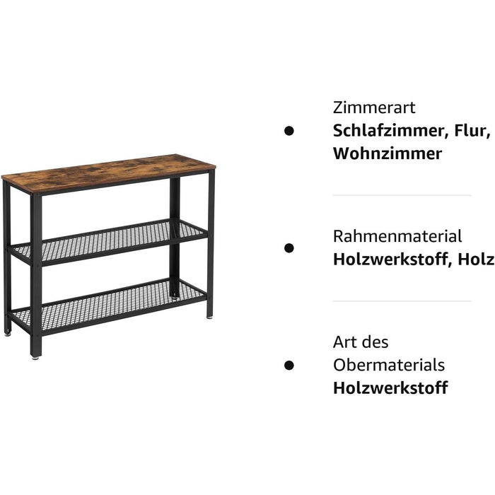 Консольний стіл VASAGLE, журнальний столик, сервант, з 2 сітчастими полицями, для вітальні, передпокою, 101,5 x 35 x 80 см, сталевий каркас, індустріальний стиль, сільський коричневий і чорний LNT81BX сільський коричневий чорний
