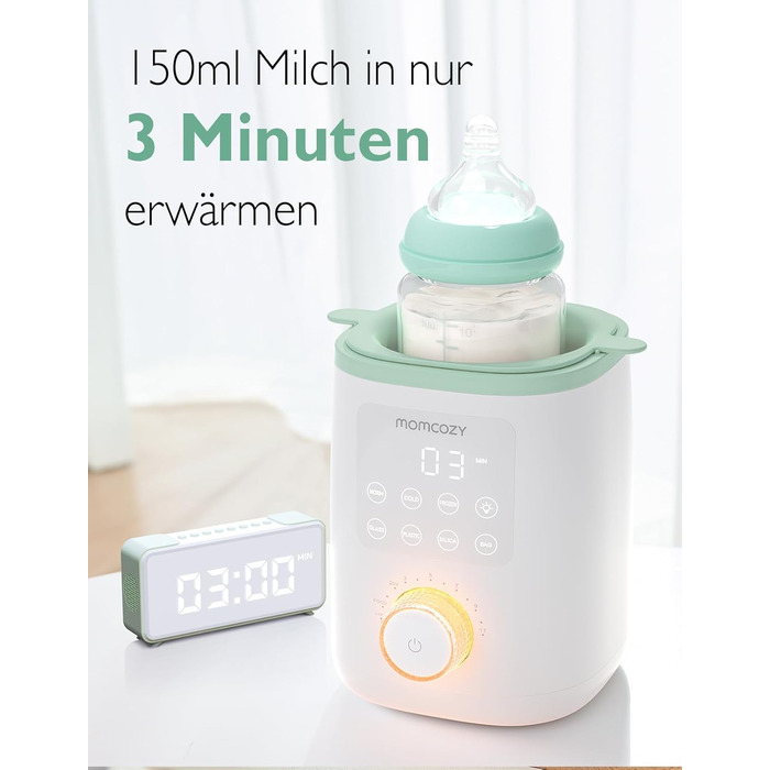 Momcozy Нагрівач для пляшечок Momcozy Nutri-Flaschenwärmer - 9-в-1 з точним контролем температури, нічним світлом, швидким нагрівом та автоматичним вимкненням. Сумісний з усіма пляшками.