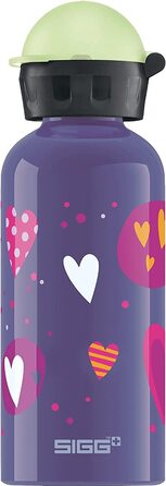 Дитяча пляшка для пиття SIGG Glow (0,4 л), Дитяча пляшка для пиття SIGG Glow з герметичною кришкою, алюмінієва легка пляшка для пиття Glow Heartballoons (Повітряні кулі Glow Heartballoons), що не містить забруднюючих речовин, з герметичною кришкою.