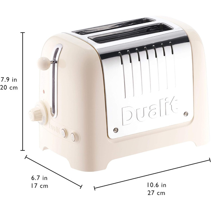 Тостер Dualit Lite на 2 скибочки - Тости 1,1 кВт 60 скибочок тостів на годину - Полірований з обідком - Функція для бублика та розморожування - Тостер шириною 36 мм (вилка ЄС, біле полотно)