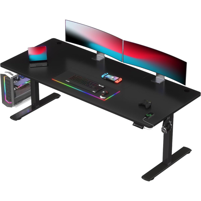 Регульований стіл Devoko з USB-роз'ємом: електричний, для роботи стоячи/сидячи, 180 x 80 см, чорний