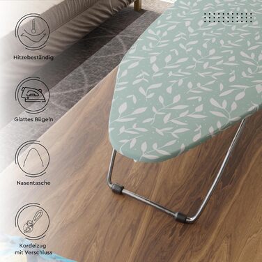 Чохол для прасувального столу Encasa XO з фетровою підкладкою 3 мм, посиленням шнуром (підходить для стандартних прасувальних столів 72x30 см), з терморефлексним покриттям, з принтом - Велике листя зелене, Міні, Зелені листочки