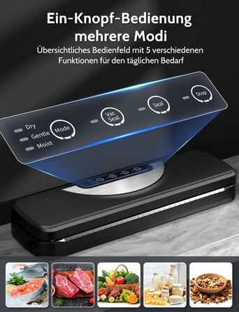 Вакууматор 5 в 1 для продуктів з вбудованим різаком та функцією Sous Vide, вакуумний пакувальник з набором пакетів та шлангом, чорний