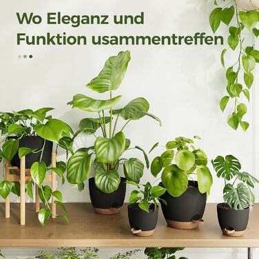 Набір горщиків для квітів Bamworld 6 шт. з автополивом, чорні, різні розміри (12.7-20.3 см), з підставкою, для розсади та кімнатних рослин