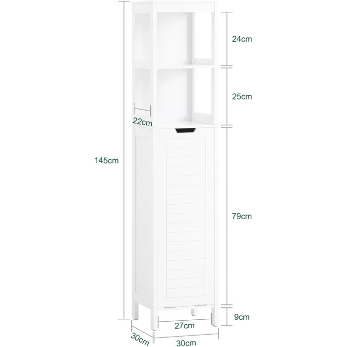 Купити FRG126-W Висока шафа для ванної кімнати з підкладкою для ніг і мішком для білизни, BHT приблизно 30x144x30 см (білий)