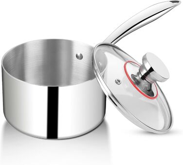 Каструля HaWare з нержавіючої сталі 16 см з кришкою, 1.9 л, для всіх типів плит, нержавіюча сталь, не має покриття, придатна для миття в посудомийній машині