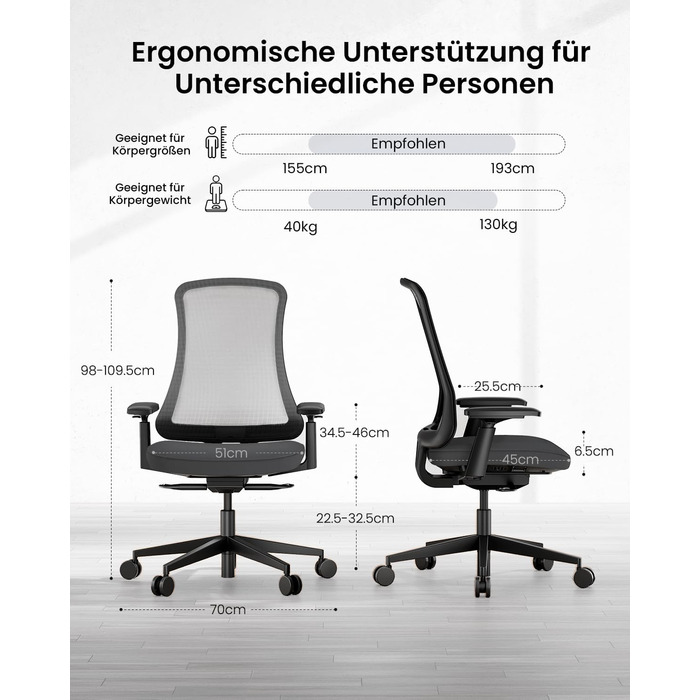 Офісний стілець ProtoArc Flexer ергономічний чорний з регулюванням глибини сидіння та дихаючою сітчастою спинкою для дому та офісу