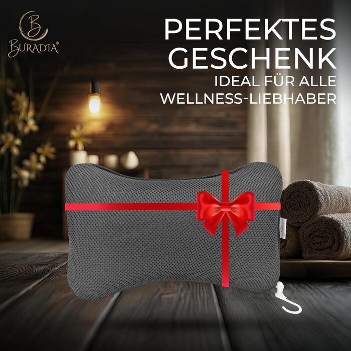 Подушка для ванни з сіткою для прання - Максимальний комфорт та розслаблення з новітньою технологією Air Mesh - Подушка для ванни з 4 міцними присосками - Підтримка шиї/голови (Сірий)