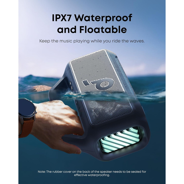 Soundcore Boom 2 - портативна Bluetooth колонка, 80W, сабвуфер, BassUp 2.0, 24h, IPX7, LED, USB-C, EQ, BT 5.3, для кемпінгу, пляжу, саду (блакитна)