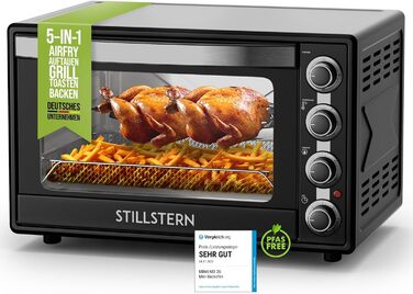 Міні-піч Stillstern CYCLONE PRO+ 60л з конвекцією: піч, гриль, тостер, піцца, для кемпінгу. Антипригарне покриття, Airfryer, рецепти, рожніца, 2200W