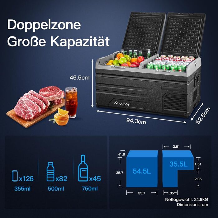 Автохолодильник AAOBOSI 90L з компресором, WiFi, USB, 12/24/240V (-20°C) для авто, кемпінгу, човна