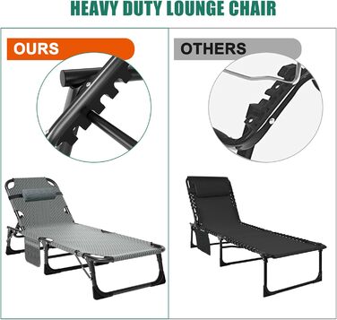 Розкладне шезлонг для саду SUNYRISY з регульованою спинкою, подушкою та підголівником, витримує до 200 кг, велике кемпінгове ліжко для дорослих, тераси, офісу та пляжу